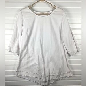 Soft Surroundings Women's Top SZ Medium White Overlay Tunic Blouse 3/4 Sleeves